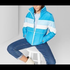 Blue white puff coat